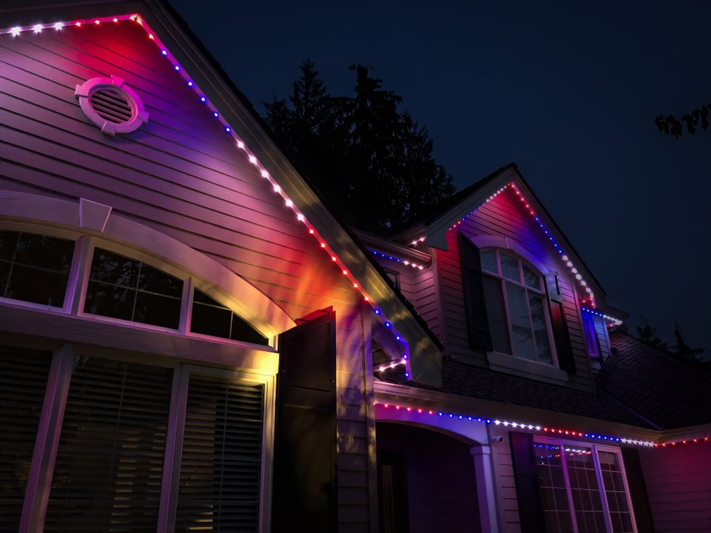 Permanent outdoor lights being used for 4th of July celebrations