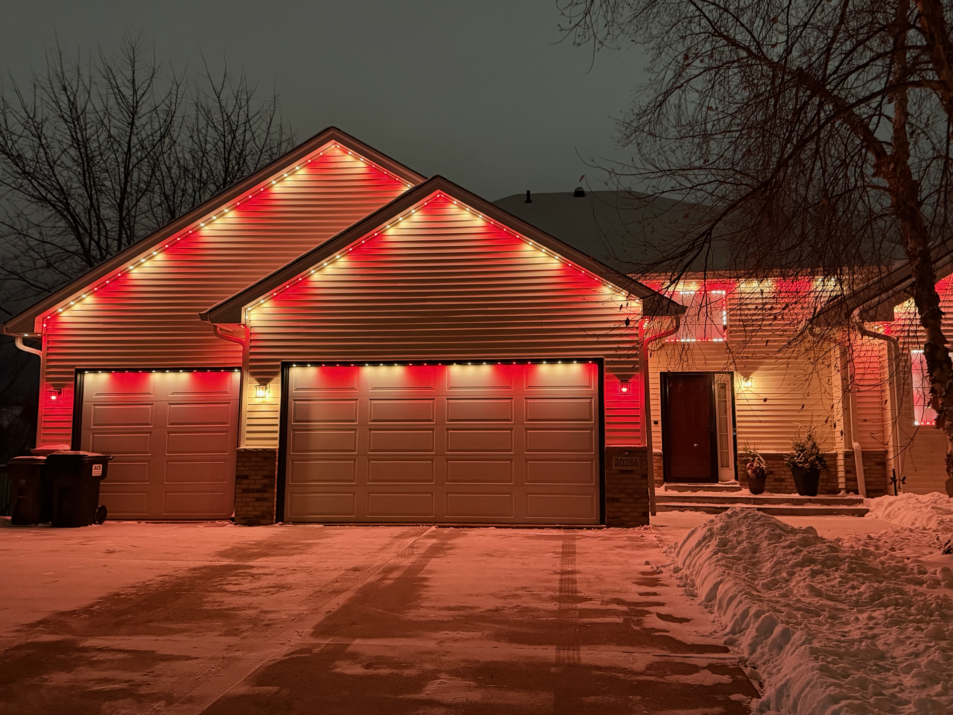 DIY permanent outdoor lights with red and white candycane colors